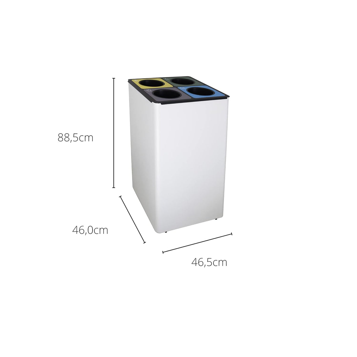 OFITURIA® Selective recycling waste bin, metal, 186 l, silver, with four inner buckets - QUORE