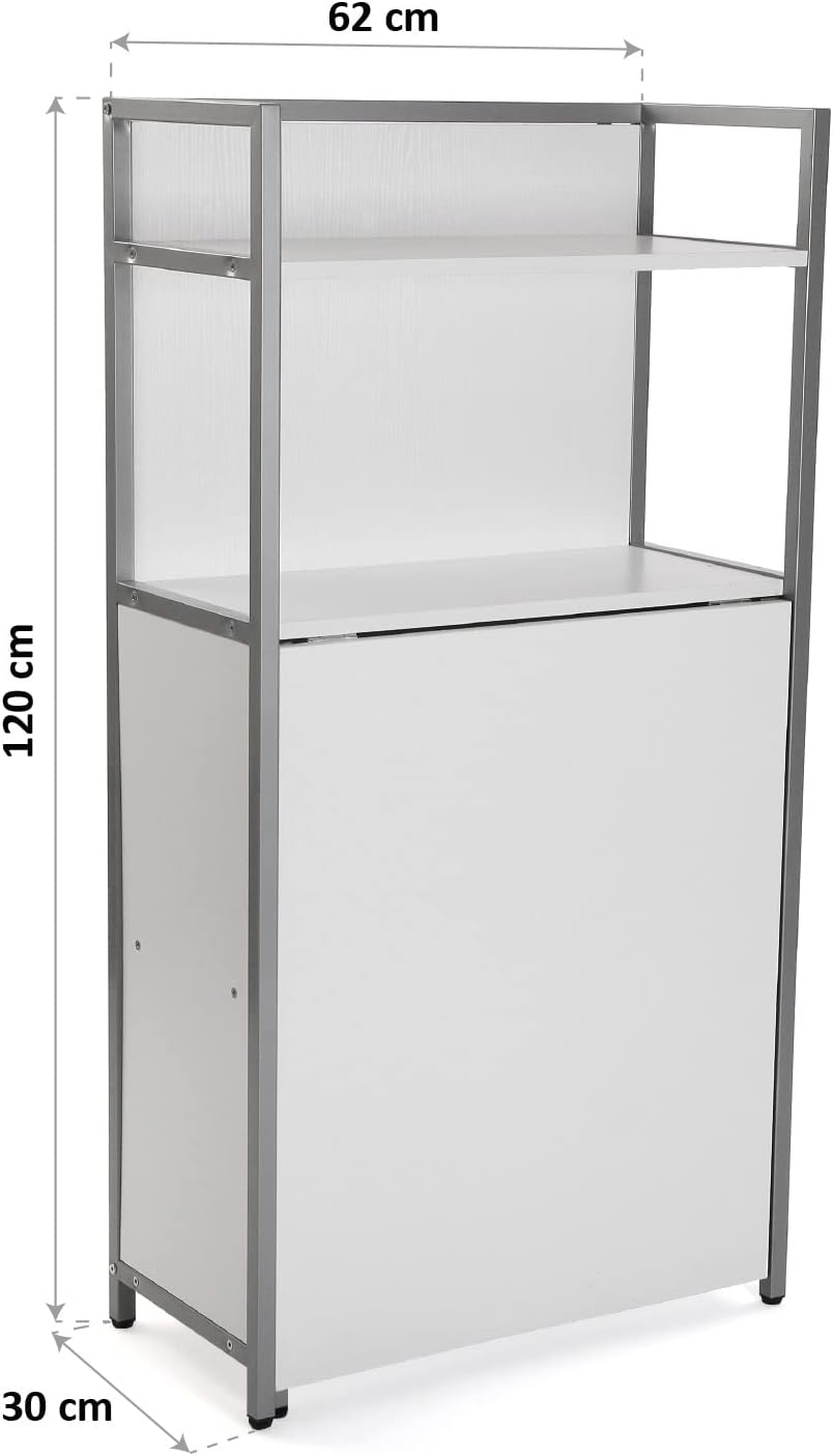 Versa Blumenau Eettafel met schappen voor keuken, terras, tuin of eetkamer, Inklapbaar werkblad, Afmetingen (H x B x H) 120 x 30 x 62 cm, Hout, PVC en Metaal, Kleur Wit