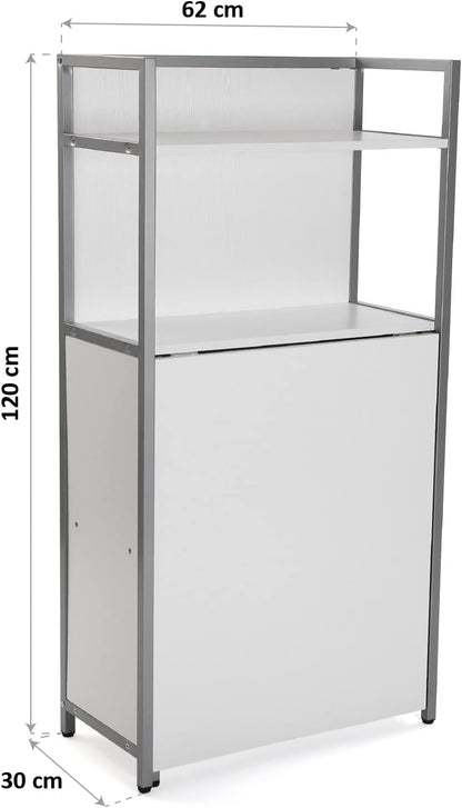 Versa Blumenau Eettafel met schappen voor keuken, terras, tuin of eetkamer, Inklapbaar werkblad, Afmetingen (H x B x H) 120 x 30 x 62 cm, Hout, PVC en Metaal, Kleur Wit