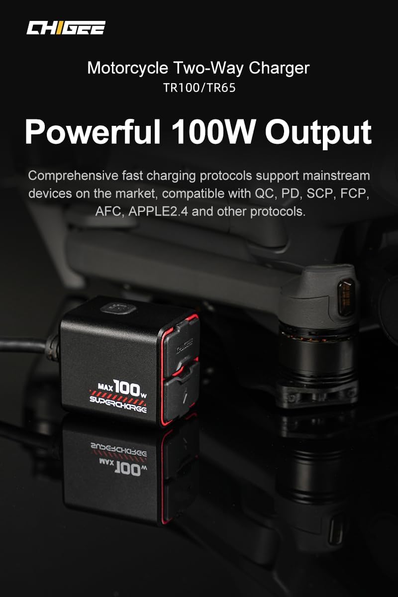 Motorfietsaccu-oplader – Acculader – Batterijlader – Noodlader – Accu Onderhouder – 100W Bidirectioneel – Ultracompact en Waterdicht IP66