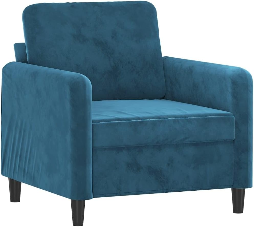 Armchair with ottoman, blue, 60 cm, velvet upholstery, comfortable reclining chair and footstool with robust frame for living room, modern design, durable velour