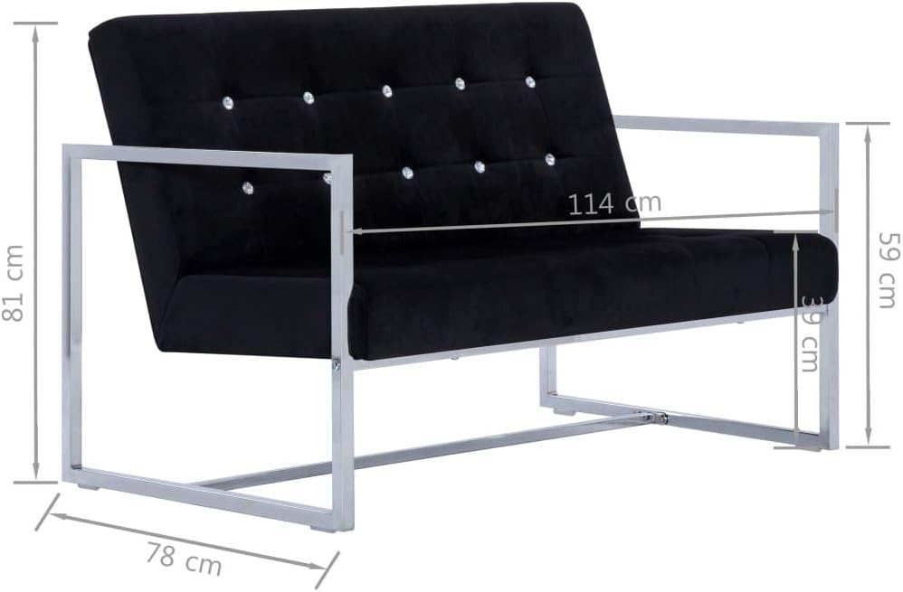 Tidyard 2-seater fabric corner sofa with chrome armrests and black velvet - QUORE