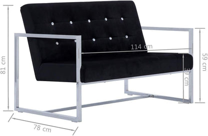 Tidyard 2-seater fabric corner sofa with chrome armrests and black velvet - QUORE