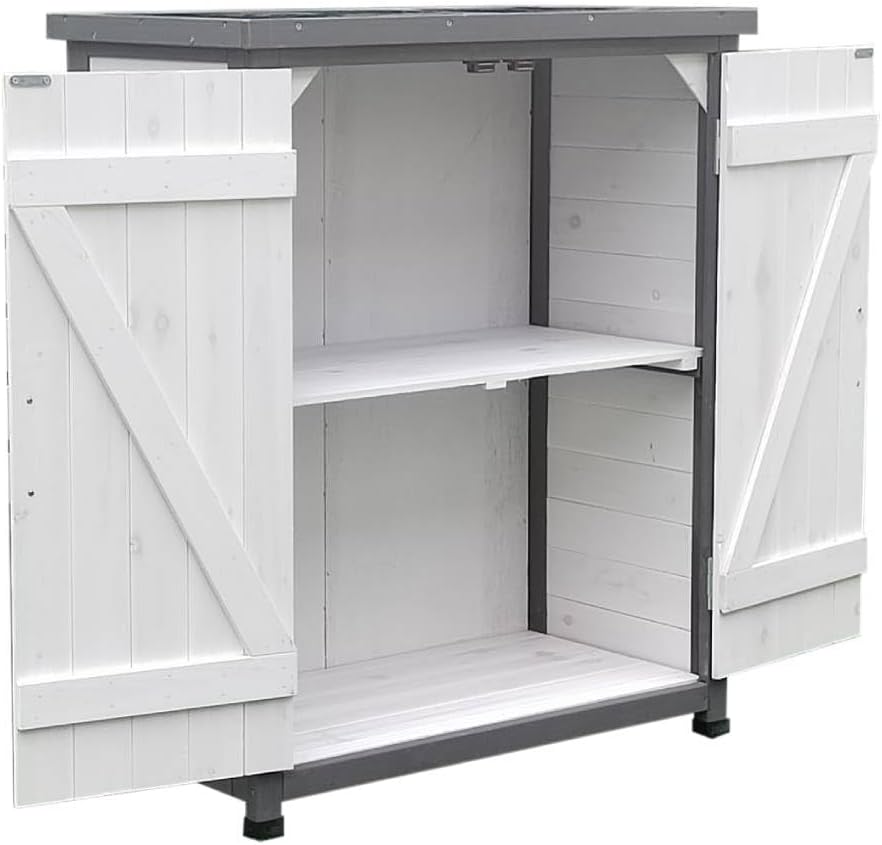 Melko Garden cabinet, white/grey, tool shed with 2 doors, storage cabinet - QUORE