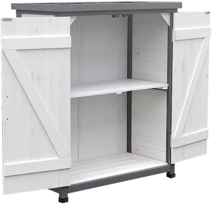 Melko Garden cabinet, white/grey, tool shed with 2 doors, storage cabinet - QUORE