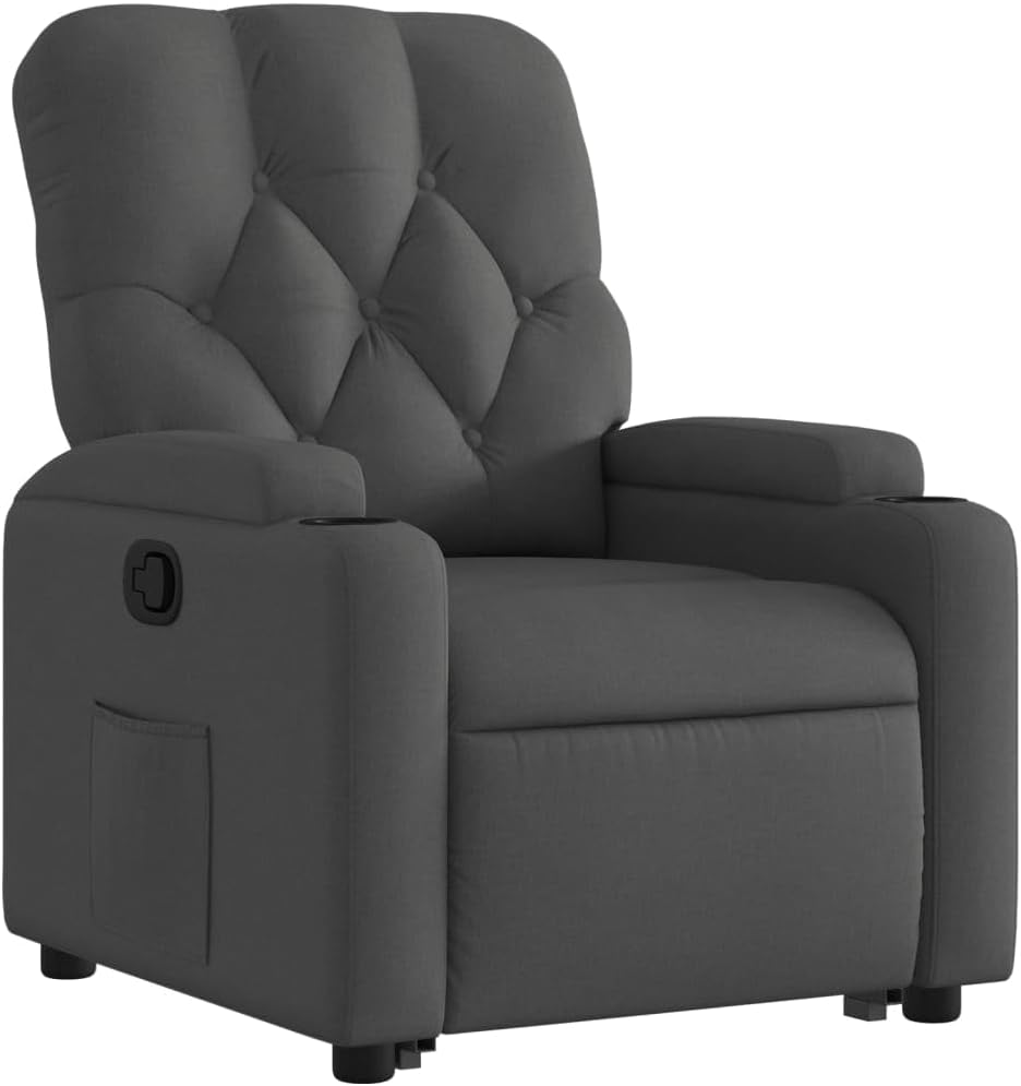 Relaxstoel met opstahulp – Elektrische Relaxstoel – Tv-stoel – Ligstoel – Verstelbare Fauteuil – Donkergrijs Stof – Handmatige Ligfunctie – Stevig Hout-Metalen Frame
