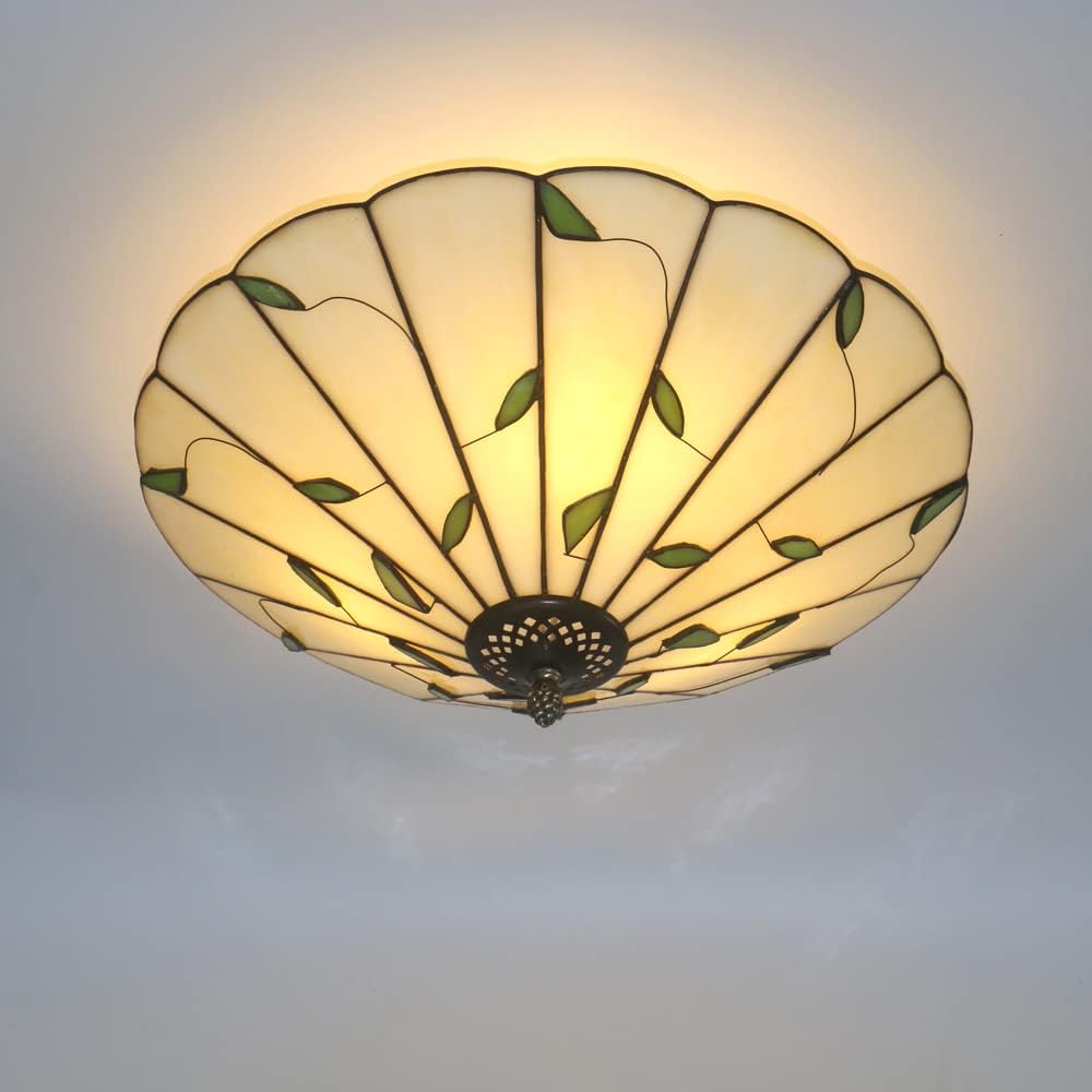 16 Inch Vintage Leaf Tiffany Style Ceiling Light Stained Glass Ceiling Lamp Flush Mount Ceiling Lighting Fixtures Lamps (40CM Leaf A)