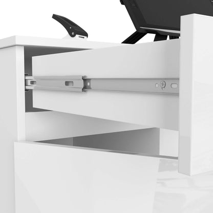 PC Desk A5 with Keyboard Shelf, Office Desk, Computer Table, Desk Table with Keyboard Shelf, 2 Drawers and 2 Door Shelves, W135 x H77 x D50 cm, 58 kg, White/White Glossy - QUORE