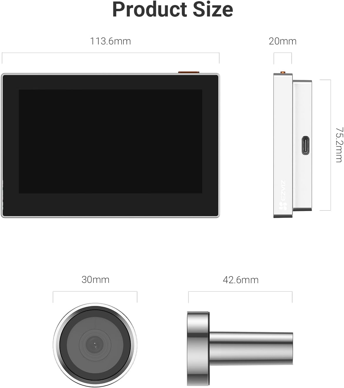 Beveiligingscamera Buiten - Draadloze IP-camera - WLAN Deurkijker  - Videodeurbelcamera - met 146° Groothoek - 2200mAh Batterij - 2,4GHz - Weerbestendig - Zilver