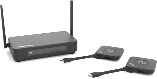 Draadloos 4K HDMI presentatiesysteem Marmitek Stream 4K Pro KIT 2TX/1RX - 2 USB-C dongles voor one-click schermdelen - split screen, touchback, PoE, dual HDMI - BYOD vergaderruimte
