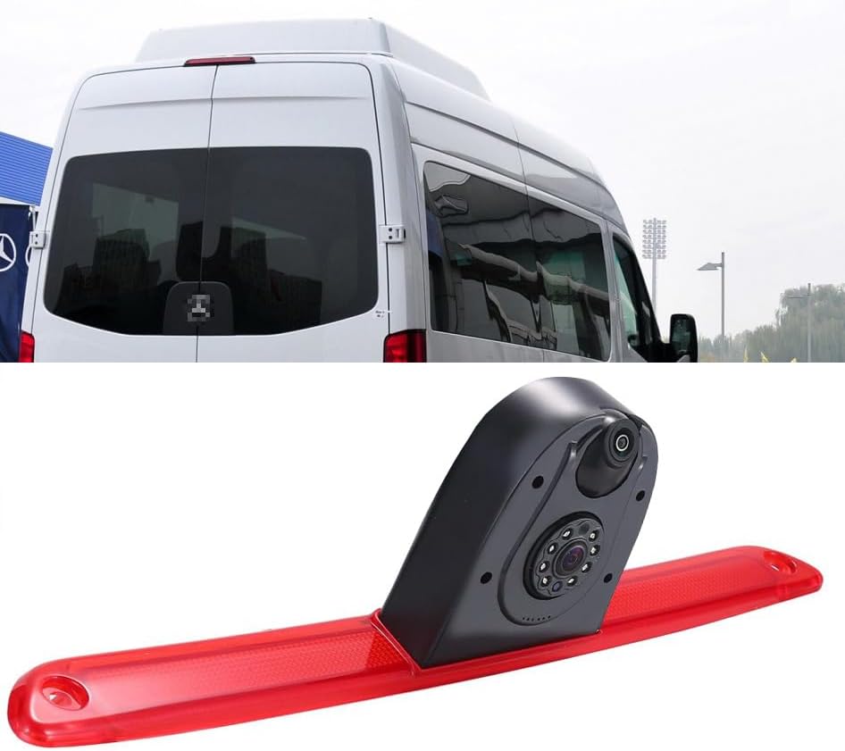 Super dubbele lens: Auto HD achteruitrijcamera remlicht achteruitrijsysteem in 3e remlicht met achteruitrijcamera voor Mercedes-Benz Sprinter B907 B910 311CDi 314/315/316/319CDi (met 7 inch
