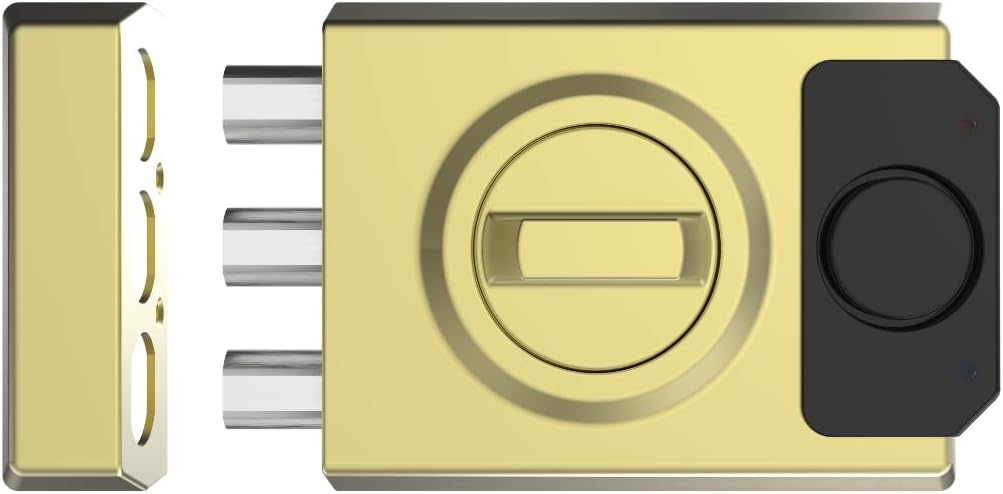 Lince SMARt7930 Slim deurslot - aangesloten nachtschoot 100 dB alarm, app-bediening, afstandsbediening en hoge beveiliging - USB-C oplaadbaar - goud