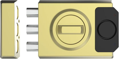 Lince SMARt7930 Slim deurslot - aangesloten nachtschoot 100 dB alarm, app-bediening, afstandsbediening en hoge beveiliging - USB-C oplaadbaar - goud