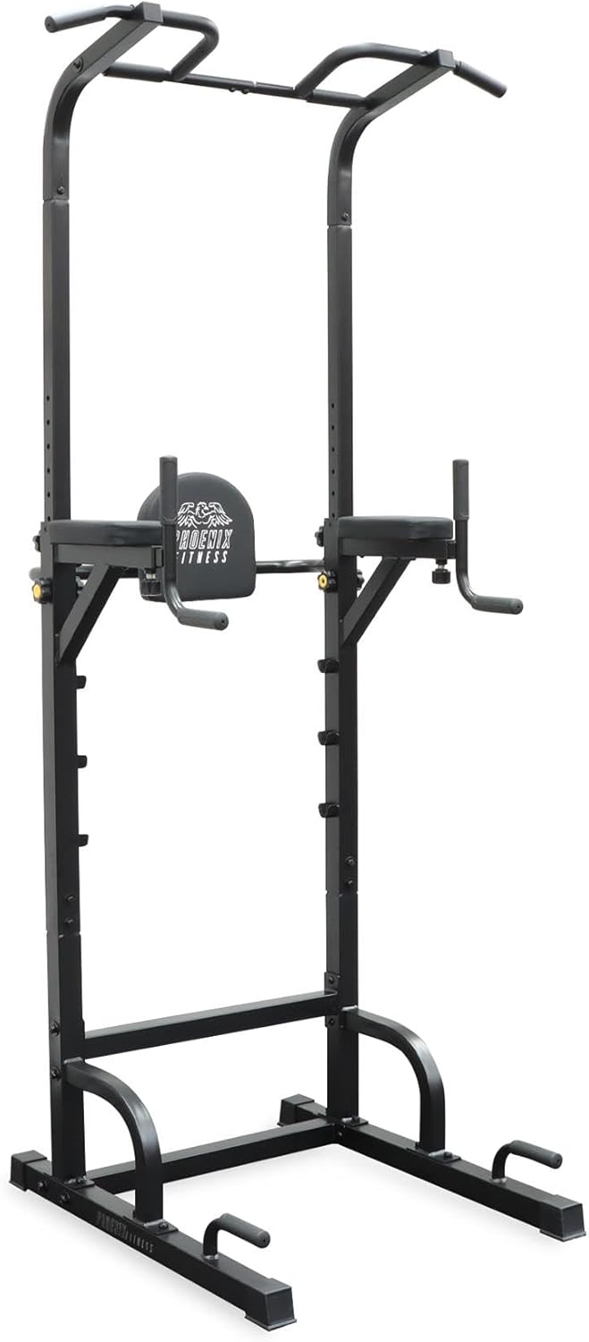 Phoenix Fitness Power Tower & Dip Station - Adjustable Pull Up Rack, Dip Stand & Push Up Bars for Strength Training Workout - Multifunctional Power Cage for Home Gym Exercise - Black - QUORE