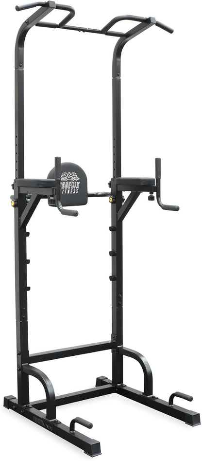 Phoenix Fitness Power Tower & Dip Station - Adjustable Pull Up Rack, Dip Stand & Push Up Bars for Strength Training Workout - Multifunctional Power Cage for Home Gym Exercise - Black - QUORE