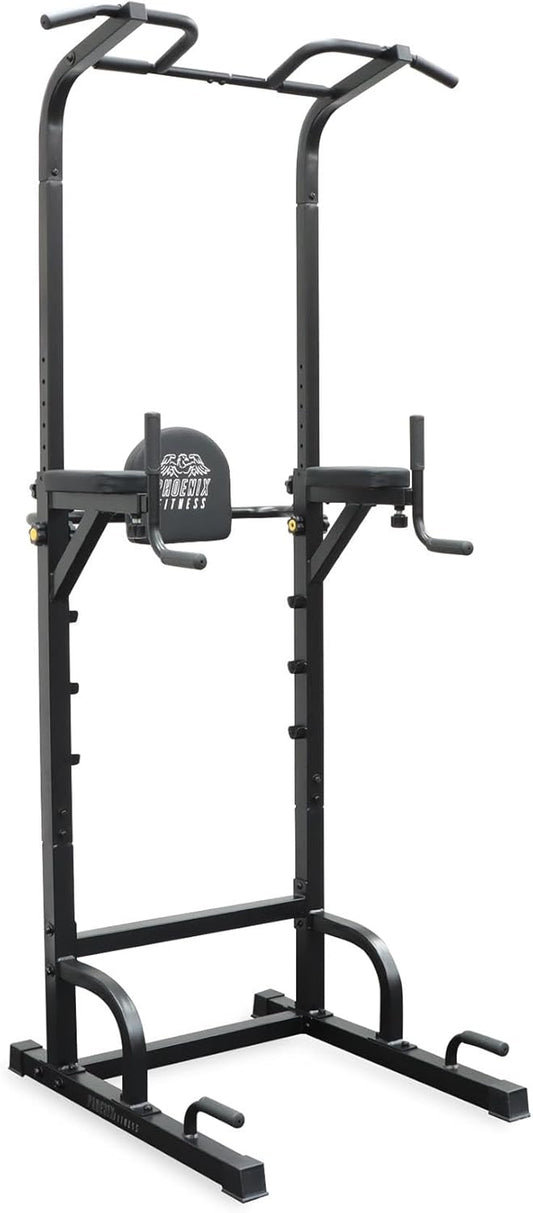 Phoenix Fitness Power Tower & Dip Station - Adjustable Pull Up Rack, Dip Stand & Push Up Bars for Strength Training Workout - Multifunctional Power Cage for Home Gym Exercise - Black - QUORE