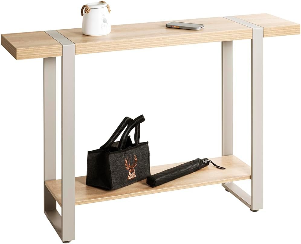 HAKU Consoletafel, eiken, grijs, metaal, spaanplaat, afmetingen: B 120 x H 82 x D 30 cm, stijl: modern
