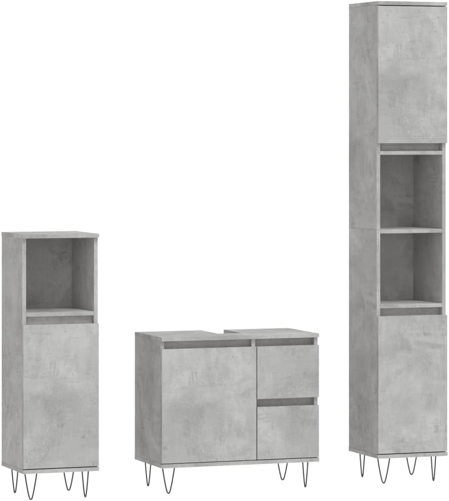 Gecheer 3 Piece Bathroom Furniture Set Bathroom Storage Cabinet Cabinet Bathroom Storage Furniture Concrete Grey Engineered Wood Type5 - QUORE
