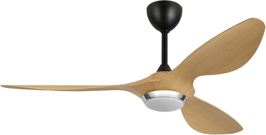 reiga 132cm Moderne Binnenplafondventilator met Lampen en Afstandsbediening, 3 ABS-bladen in Origineel Houtkleur, Dimbaar LED-verlichting, Werkt met Alexa/Smart Life