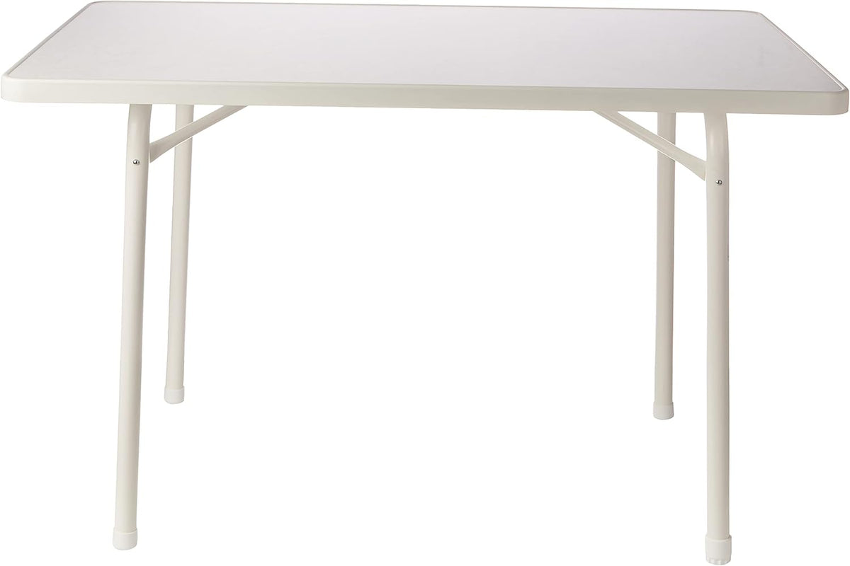 Sieger 120/W tuin-klaptafel met mecalit-Pro-plaat 115 x 70 cm, stalen buisframe wit, tafelblad marmerdecor wit
