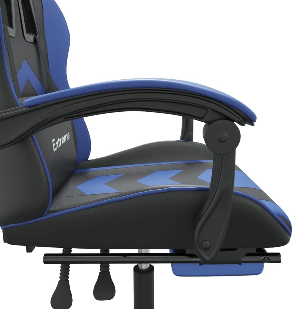 Gamingstoel – Gamestoel – Gaming Chair – Bureaustoel – Game Stoel – Kunstleer Zwart/Blauw – Verstelbare Rugleuning en Voetsteun