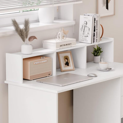 Mondeer Wit computerbureau met 2 laden en opbergplanken, 105 x 48 x 94 cm, laptop studeertafel voor kleine ruimte thuiskantoor werkstation