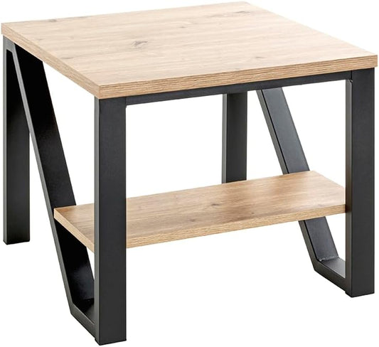 HAKU Bijzettafel eiken, zwart, MDF, metaal - Maat: B 55 cm x H 48 cm x D 55 cm, Stijl: Modern