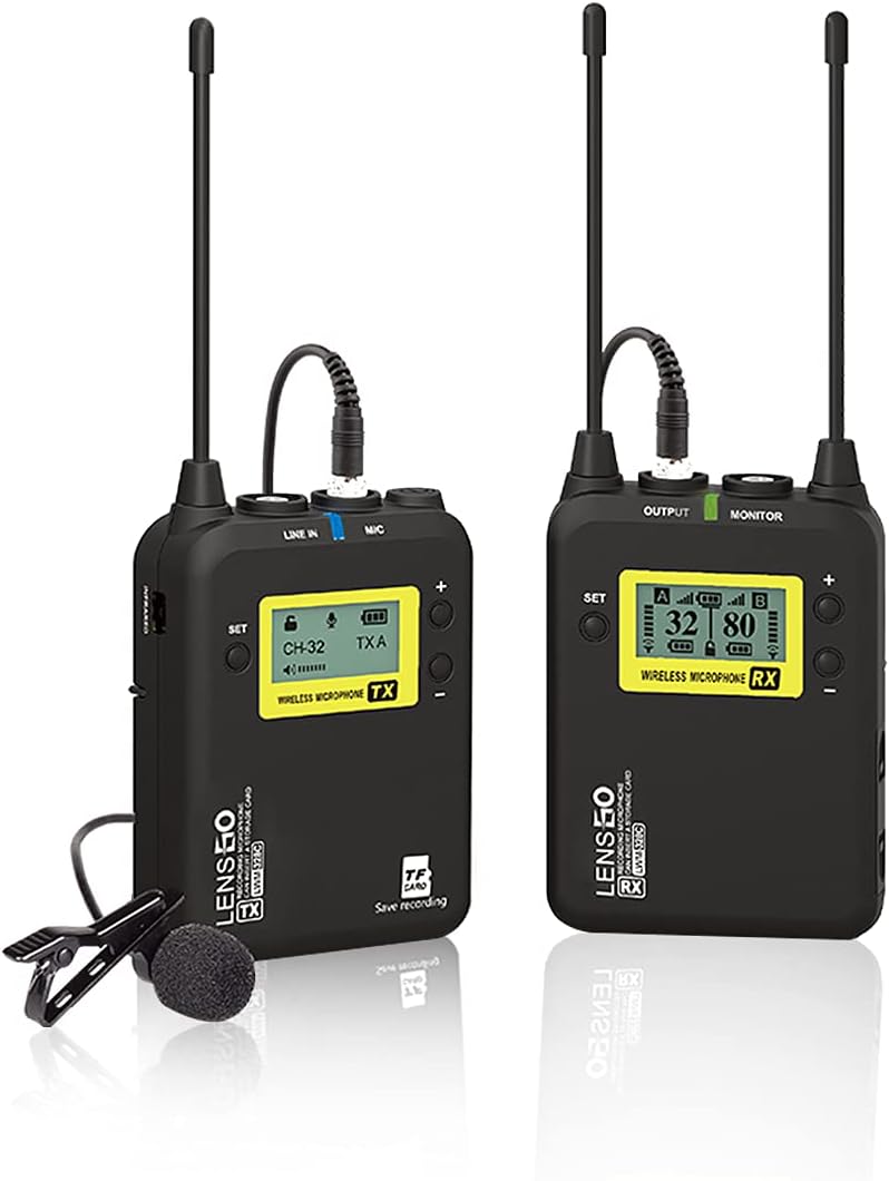 Draadloos Microfoonsysteem – Draadloze Reversmicrofoon – Lavalier Microfoon – Clipmicrofoon – 1 Zender En 1 Ontvanger – 99 UHF Kanalen – Bereik Tot 150 Meter