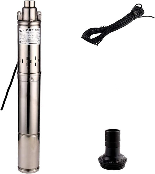 Diepbronpomp 220V – Dompelpomp Roestvrij Staal – Waterpomp Huis – Tuinpomp – RVS Pomp – 0,25 kW Vermogen – Max 70 Meter Opvoerhoogte