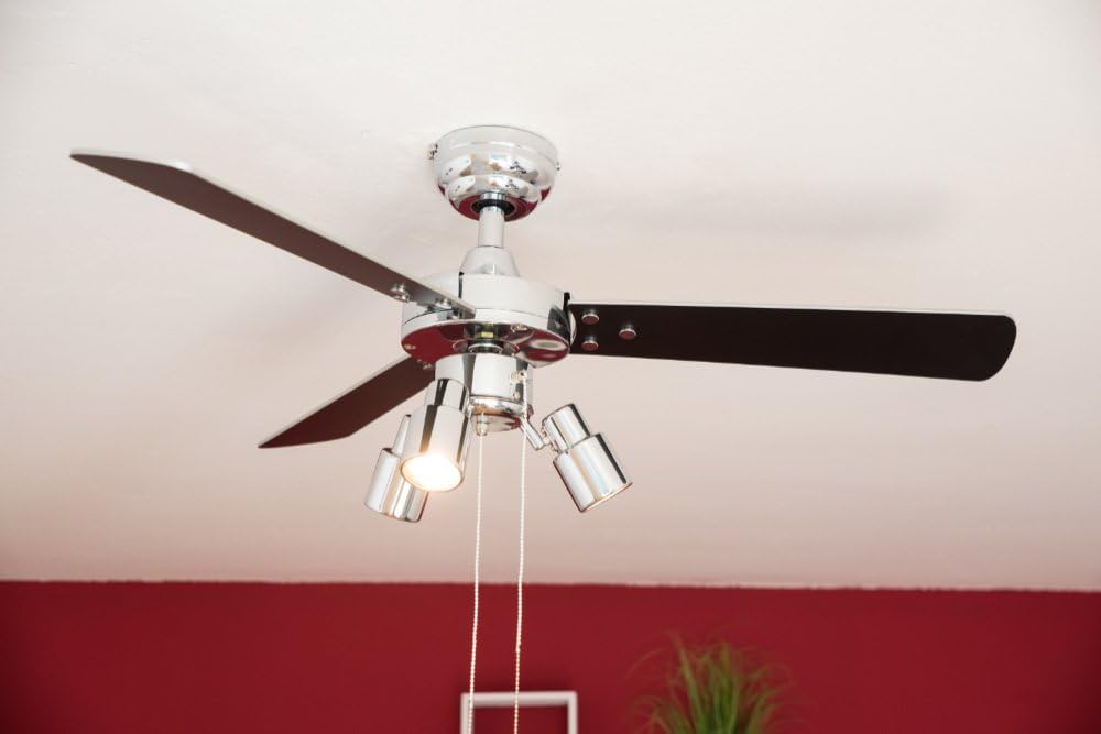 aireRyder - Cyrus plafondventilator met verlichting, stille ventilator met trekschakelaar in glanzend chroomdesign, draaivleugels in zwart/zilver, diameter 107 cm, (kleur: chroom en zwart/zilver)