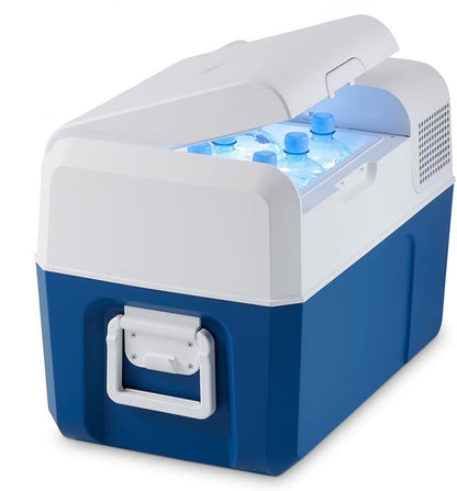 Mobicool MCF32 Elektrische compressorkoelbox, 31 l, 12/24/230 V, mini-koelkast voor auto, vrachtwagen, boot, camper en stopcontact, wit/blauw