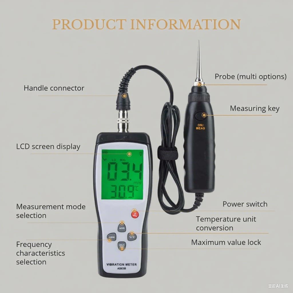 Draagbare LCD Vibration Analyzer Tester Meter Vibrometer Gauge Tester Analyzer Vibration Tester Analyzer 0.1-199.9m / s AS63B
