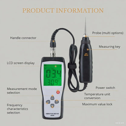 Draagbare LCD Vibration Analyzer Tester Meter Vibrometer Gauge Tester Analyzer Vibration Tester Analyzer 0.1-199.9m / s AS63B