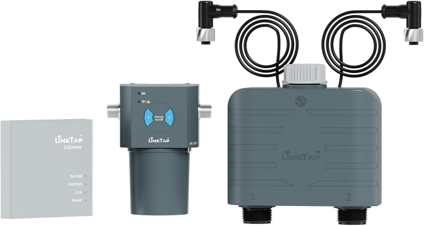 LinkTap T1 Smart Water Timer (Vereist Gateway), 2-Outlet Sprinkler Timer, Ideaal voor Druppelirrigatie, Weer Adaptief, beter bereik dan WiFi Water Timer, IP66, Alexa
