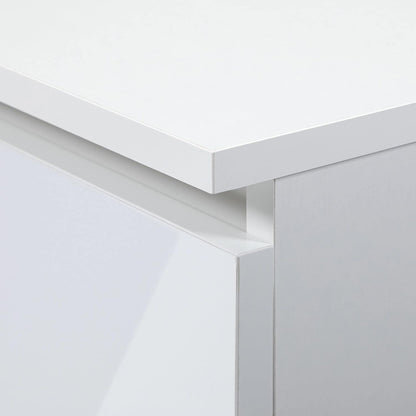 AKORD Corner desk B-20 with 3 drawers, 2 shelves and a shelf with door | desk | corner desk for home office | W155 x H77 x T85, 60 kg | White & White glossy Front - QUORE