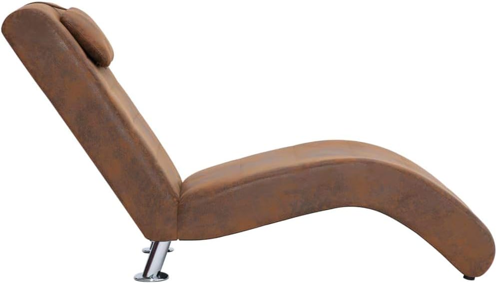 Relax Chair with Cushion, Chaise Lounge with Galvanised Steel Legs, Relax Chair for Living Room, Modern Recamiere with Polyester Chaise Lounge, Brown Suede Look - QUORE