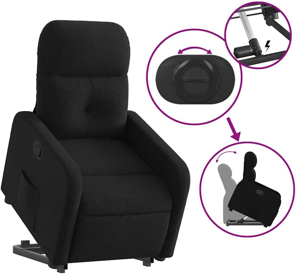Relaxstoel met Opstahulp – Tv-stoel – Ligstoel – Enkel Ligstoel – Relaxstoel Woonkamer – Elektrische Opstahulp – Handmatige Ligfunctie – Zwarte Stof