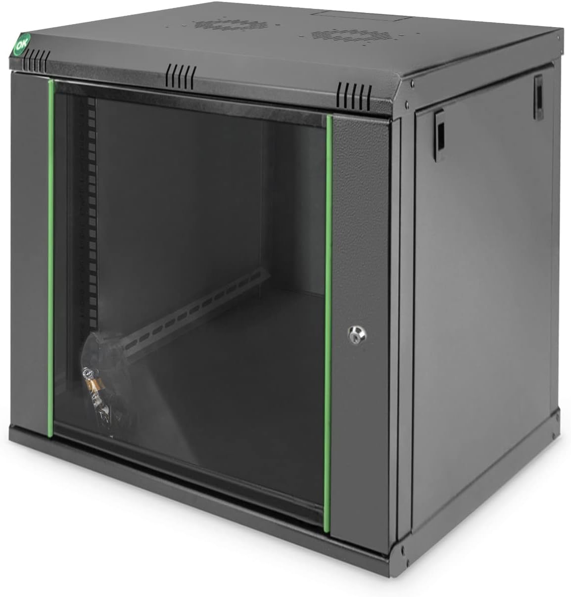 Netwerkkast – Serverkast, Rack, Datakast, Wandkast – 19 Inch, 12 HE, Wandmontage, 450 Mm Diepte, Zwart – Afsluitbare Frontdeur Met Veiligheidsglas – Verwijderbare Zijpanelen