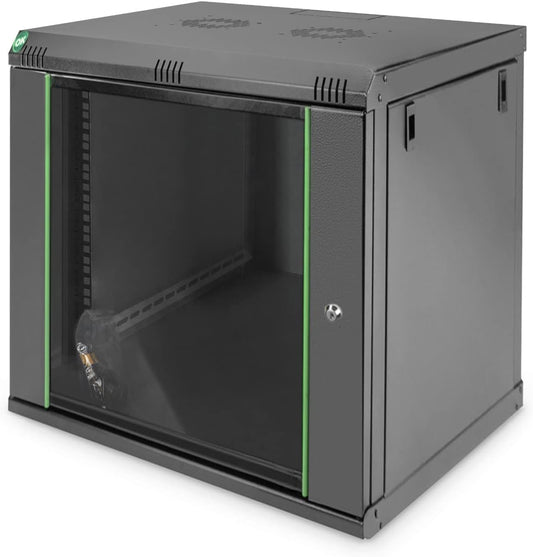 Netwerkkast – Serverkast, Rack, Datakast, Wandkast – 19 Inch, 12 HE, Wandmontage, 450 Mm Diepte, Zwart – Afsluitbare Frontdeur Met Veiligheidsglas – Verwijderbare Zijpanelen