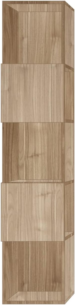 Verticale wandkast walnootlook – Hangkast – Wandrek – Boekenkast – Opbergkast – Meerdere vakken – 33 x 158 x 35 cm