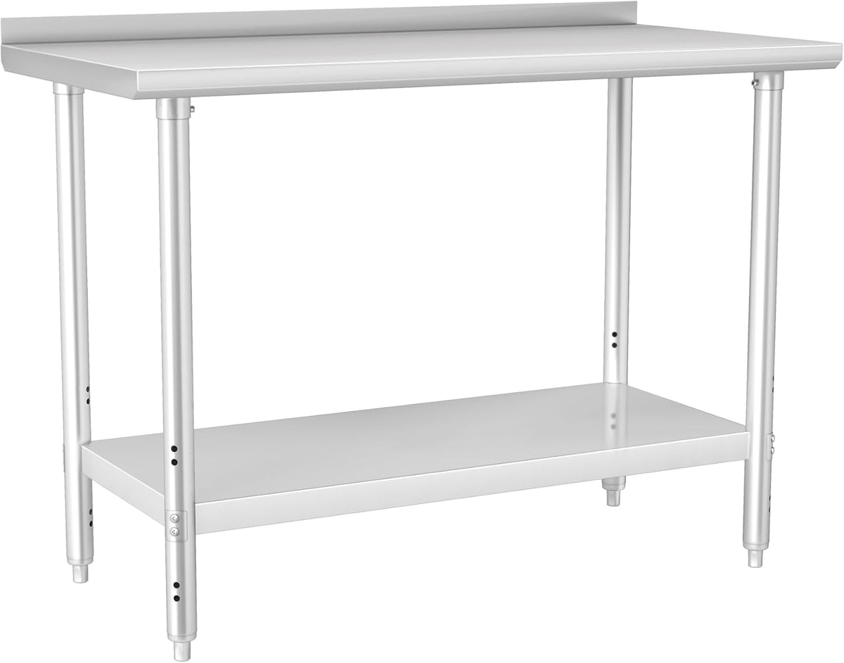HARDURA Volledig Roestvrijstalen Tafel van 61×122 CM,Commerciële Keukenroestvrijstalen Voorbereidingstafel met Verstelbare Onderplank en Achtersplat voor Voorbereidingswerk in de Werkruimte
