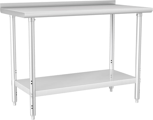 HARDURA Volledig Roestvrijstalen Tafel van 61×122 CM,Commerciële Keukenroestvrijstalen Voorbereidingstafel met Verstelbare Onderplank en Achtersplat voor Voorbereidingswerk in de Werkruimte