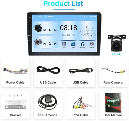 Podofo Android 13 Autoradio 2 Din met Draadloze Apple CarPlay Android Auto,2+32G 9 Inch Autoradio met Bluetooth en GPS Navigatie,Wifi,Mirror Link,FM/RDS +Achteruitrijcamera