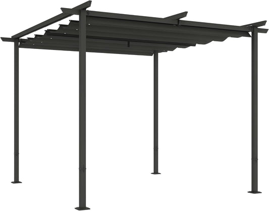 Outsunny Pergola 3x3m Garten Pavillon Terrassendachung aus Metall, Gartenpavillon mit Verstellbares Dach, UV Schutz 30+ Freistehender Sonnenschutz für Terrasse und Garten, Dunkelgrau - QUORE