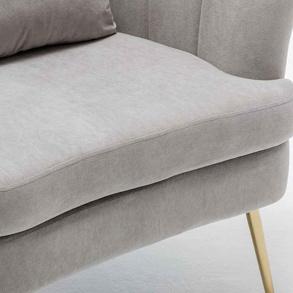 BAKAJI Fauteuil Relax stoel bekleding van stof structuur hout en metalen poten kleur goud gewatteerd, modern design, gewatteerd, grote rugleuning, afmetingen 80 x 70 x 80 cm (grijs)