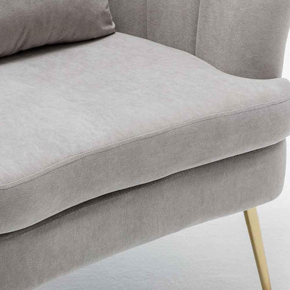 BAKAJI Fauteuil Relax stoel bekleding van stof structuur hout en metalen poten kleur goud gewatteerd, modern design, gewatteerd, grote rugleuning, afmetingen 80 x 70 x 80 cm (grijs)