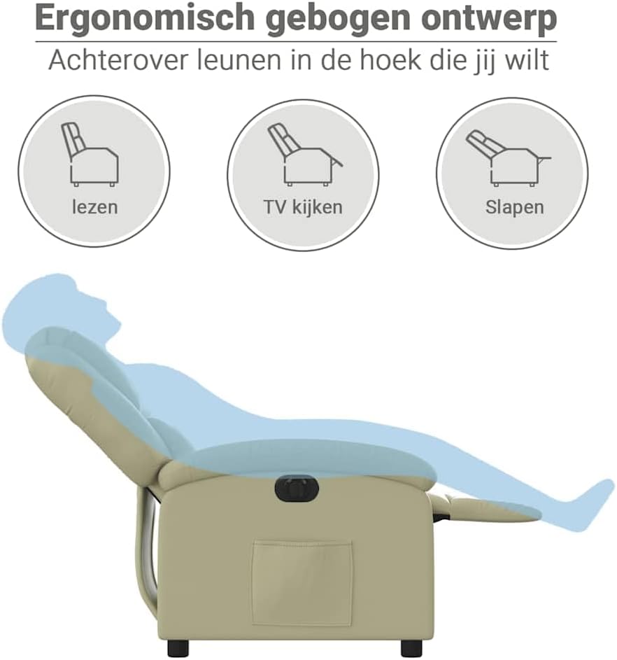 Relaxfauteuil – Elektrisch Verstelbare Fauteuil – Massagefauteuil – Ligstoel – Leunstoel – Echt Leder – Crème – Met Massagefunctie – Verstelbare Rugleuning