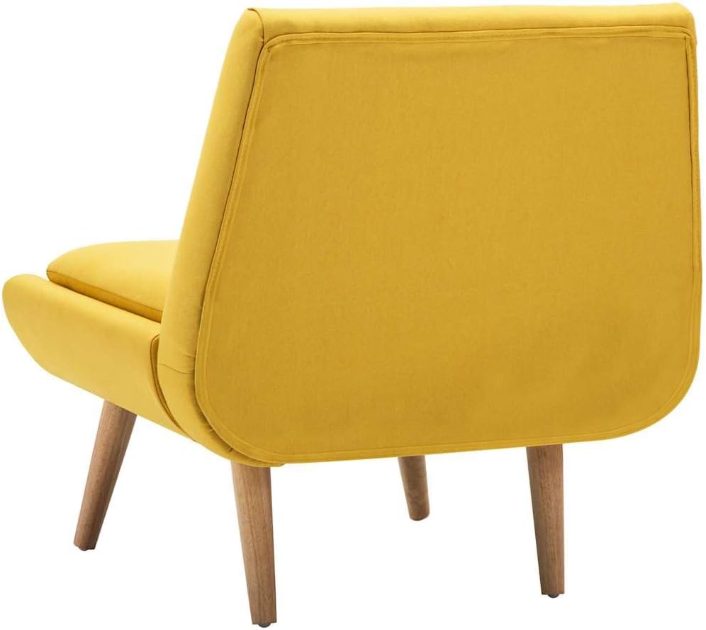 Fauteuil – Zitzetel – Leunstoel – Ruststoel – Stoel – Gele Polyester Bekleding – Massief Rubberwood Poten