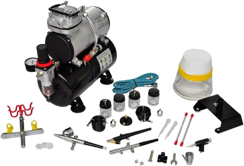 Airbrushset – Airbrush Compressor – Spuitpistool – Spuitpistolen Set – Airbrush Pistool – Mini Piston Compressor – 3 Liter Luchtreservoir – Geluidsarm 47 dB
