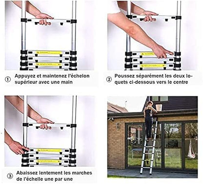 Nictemaw 5M Scala Telescopica in Alluminio Scala Retrattile pieghevole, capaciteit 150 kg (2,5 m + 2,5 m)
